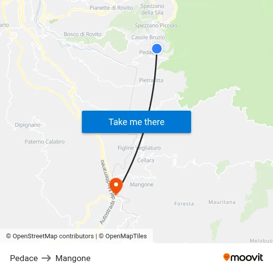 Pedace to Mangone map