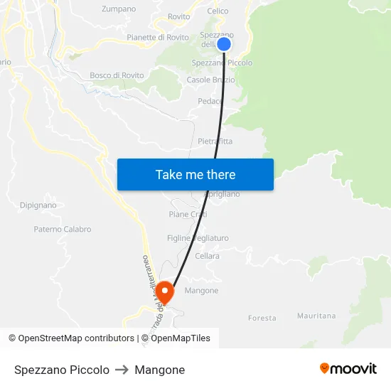 Spezzano Piccolo to Mangone map