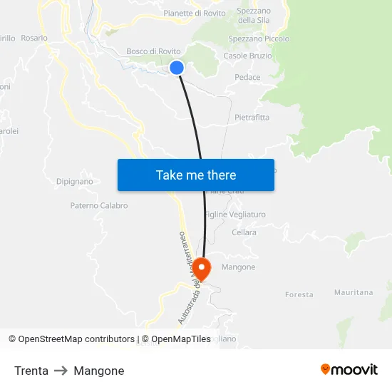 Trenta to Mangone map