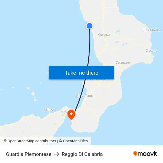 Guardia Piemontese to Reggio Di Calabria map