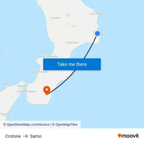 Crotone to Samo map
