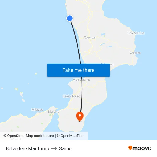 Belvedere Marittimo to Samo map