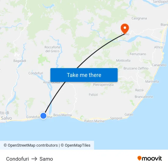 Condofuri to Samo map
