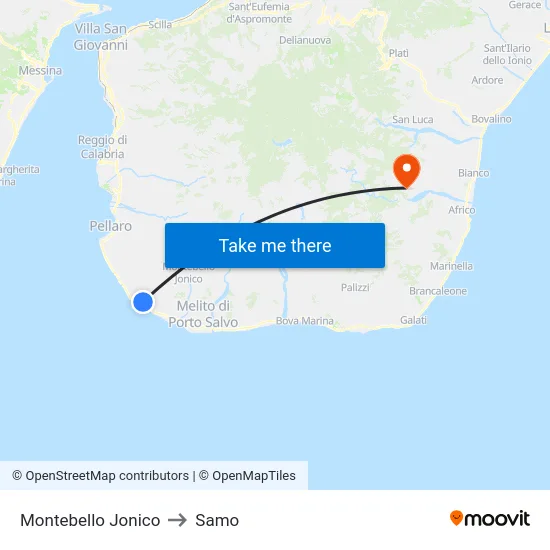 Montebello Jonico to Samo map