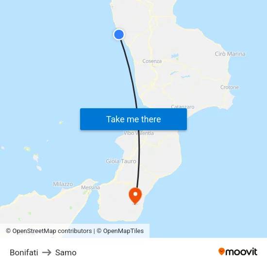 Bonifati to Samo map