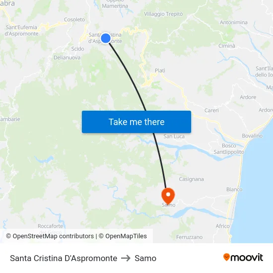 Santa Cristina D'Aspromonte to Samo map