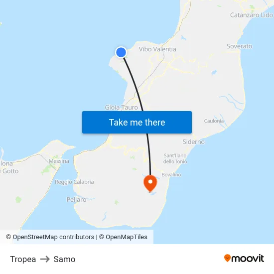 Tropea to Samo map