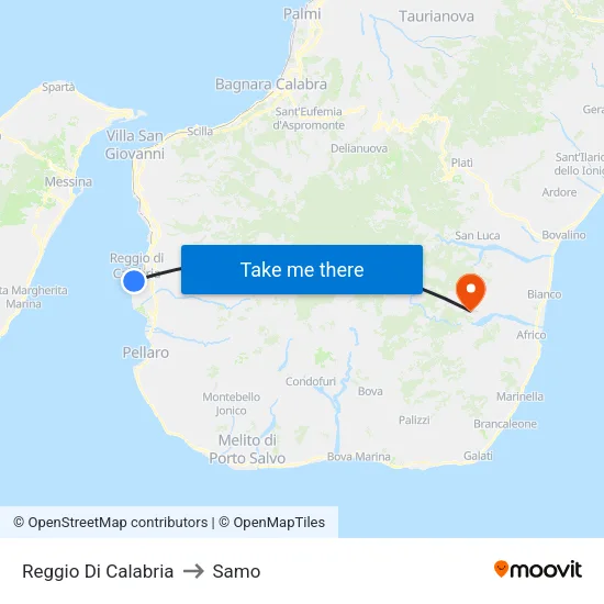 Reggio Di Calabria to Samo map