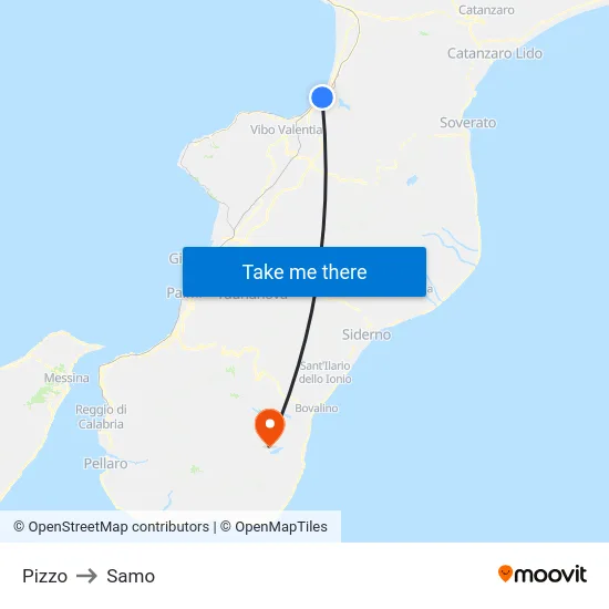 Pizzo to Samo map