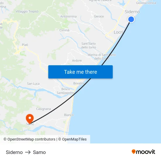 Siderno to Samo map