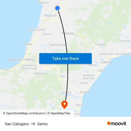 San Calogero to Samo map