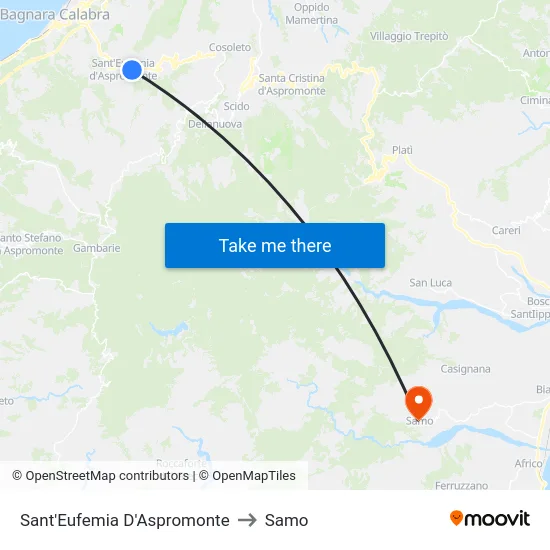 Sant'Eufemia D'Aspromonte to Samo map