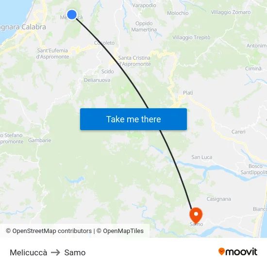 Melicuccà to Samo map