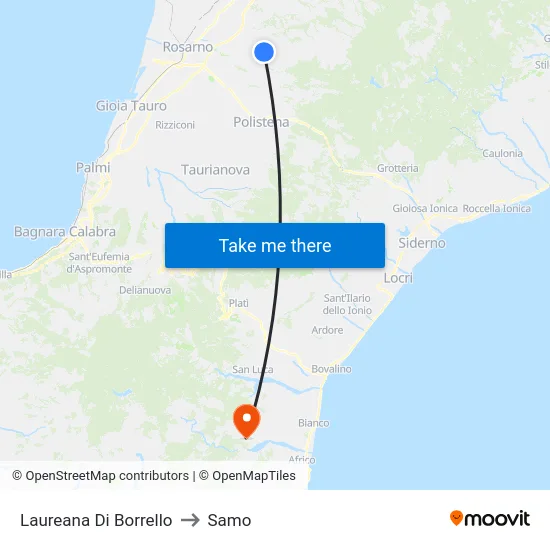 Laureana Di Borrello to Samo map