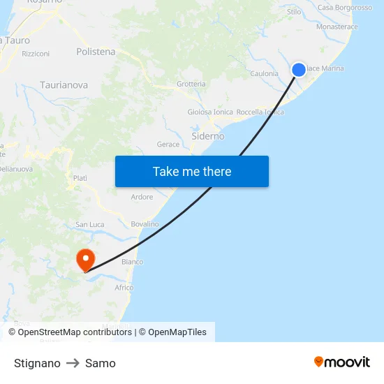 Stignano to Samo map