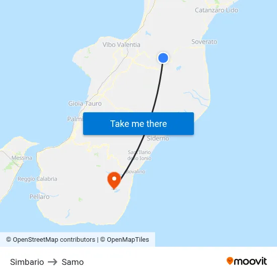 Simbario to Samo map