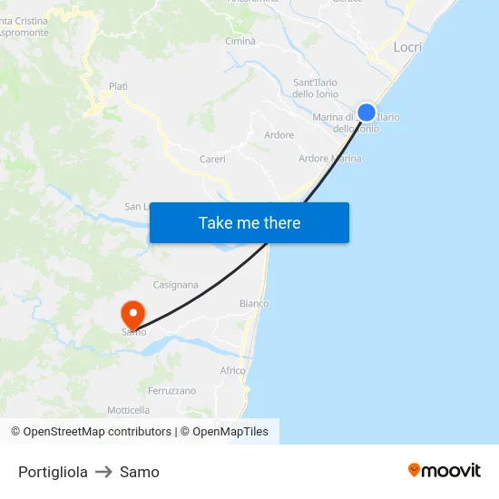 Portigliola to Samo map