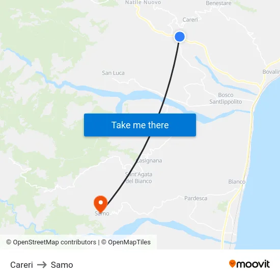 Careri to Samo map