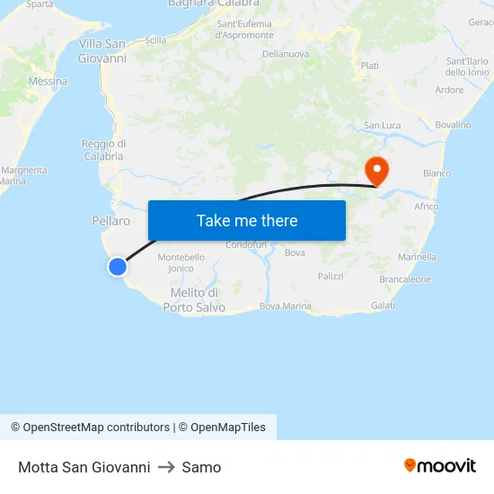 Motta San Giovanni to Samo map