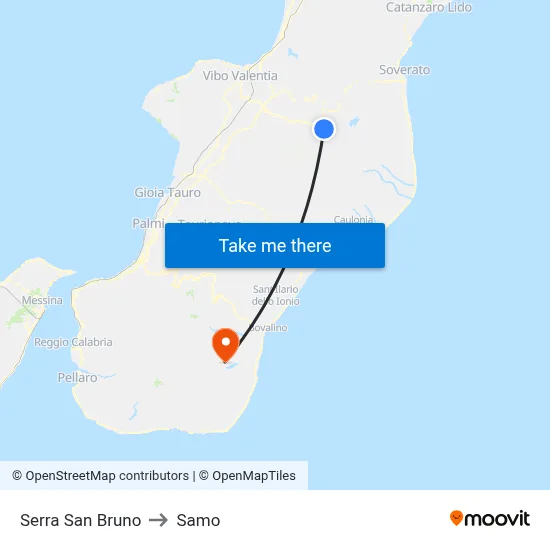 Serra San Bruno to Samo map