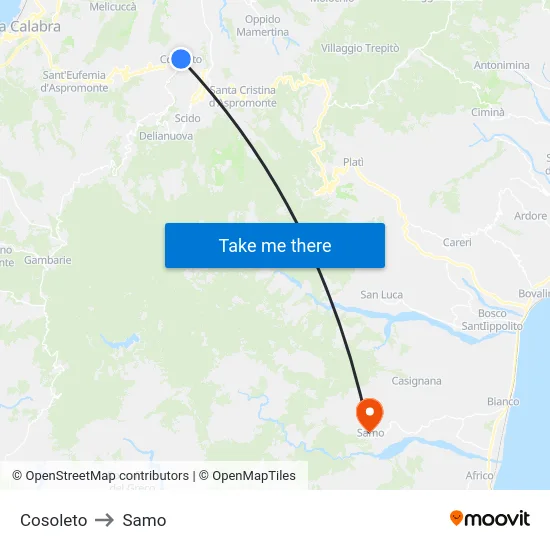 Cosoleto to Samo map
