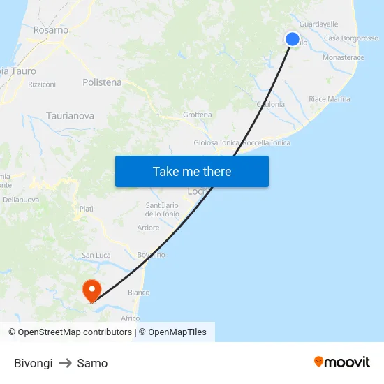 Bivongi to Samo map