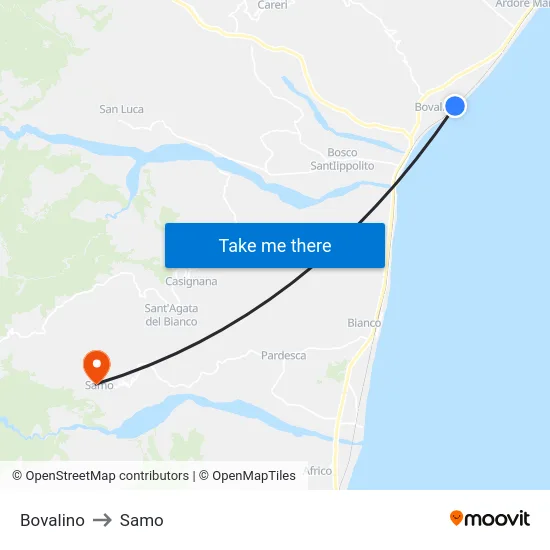 Bovalino to Samo map