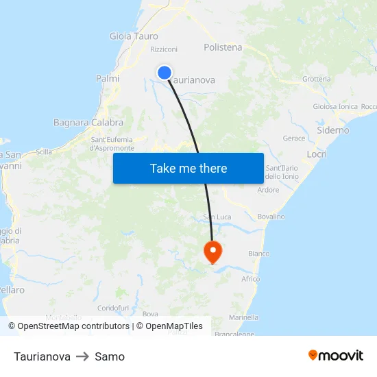 Taurianova to Samo map