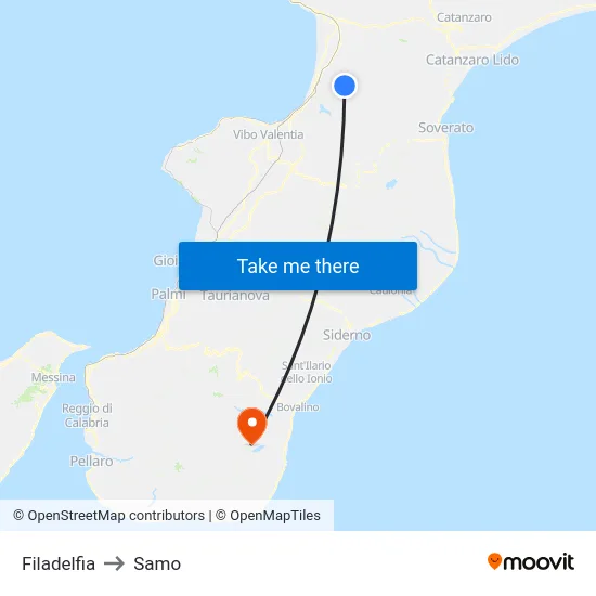Filadelfia to Samo map