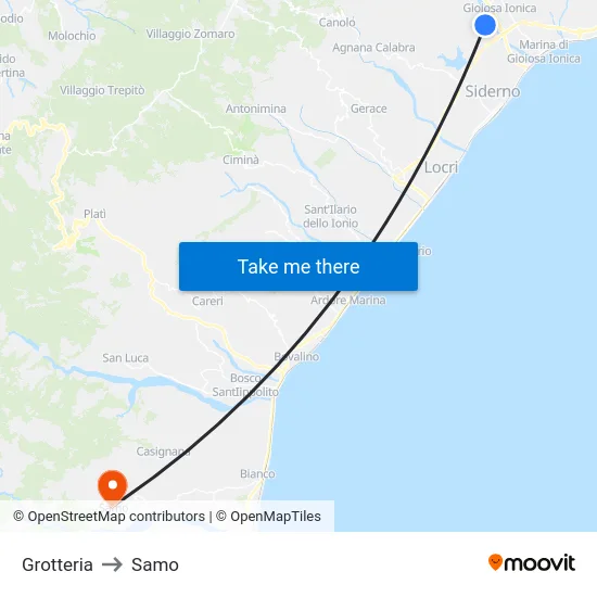 Grotteria to Samo map