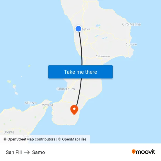 San Fili to Samo map