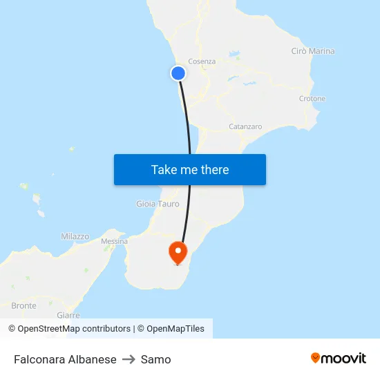 Falconara Albanese to Samo map