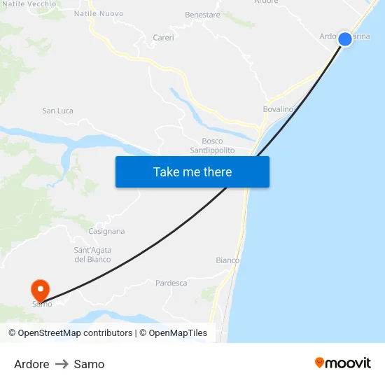 Ardore to Samo map