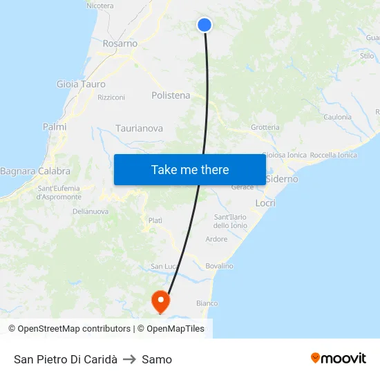 San Pietro Di Caridà to Samo map