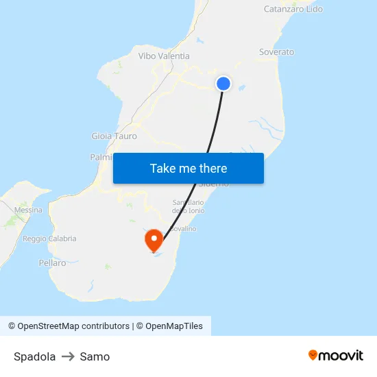 Spadola to Samo map