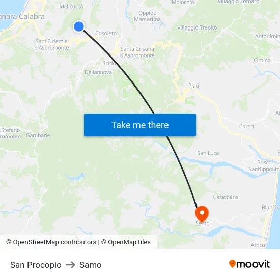San Procopio to Samo map