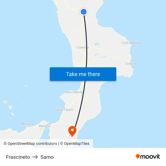 Frascineto to Samo map