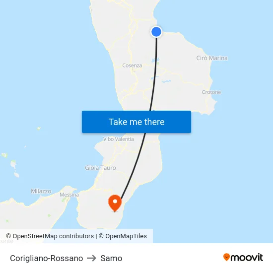 Corigliano-Rossano to Samo map