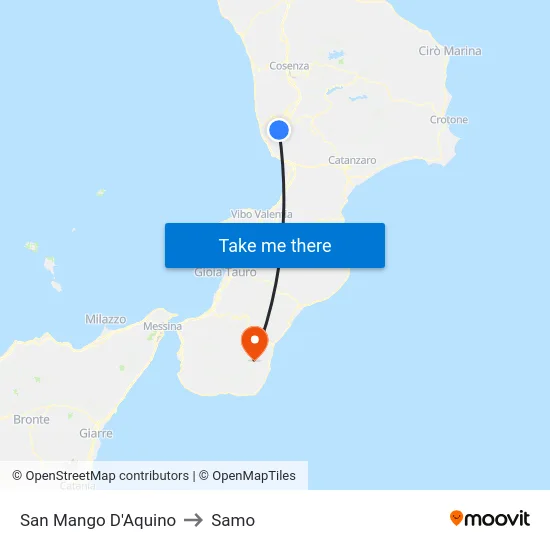San Mango D'Aquino to Samo map