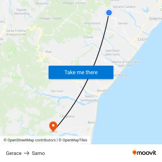 Gerace to Samo map