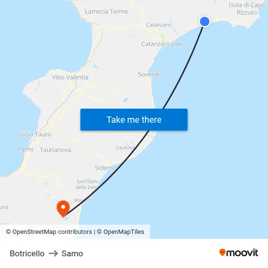 Botricello to Samo map