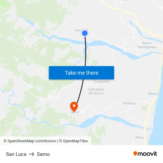 San Luca to Samo map