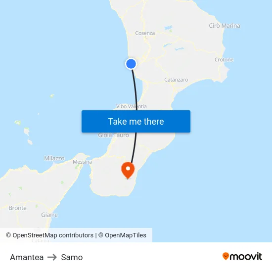 Amantea to Samo map