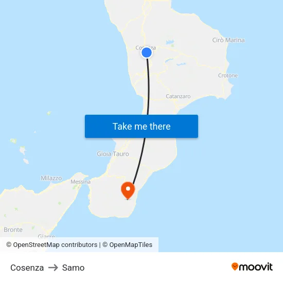 Cosenza to Samo map