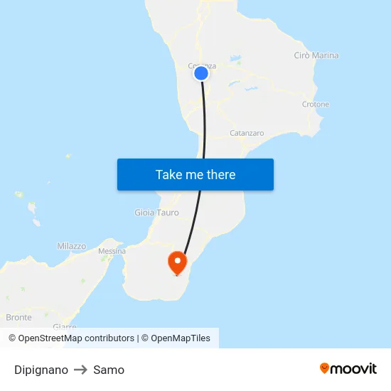 Dipignano to Samo map