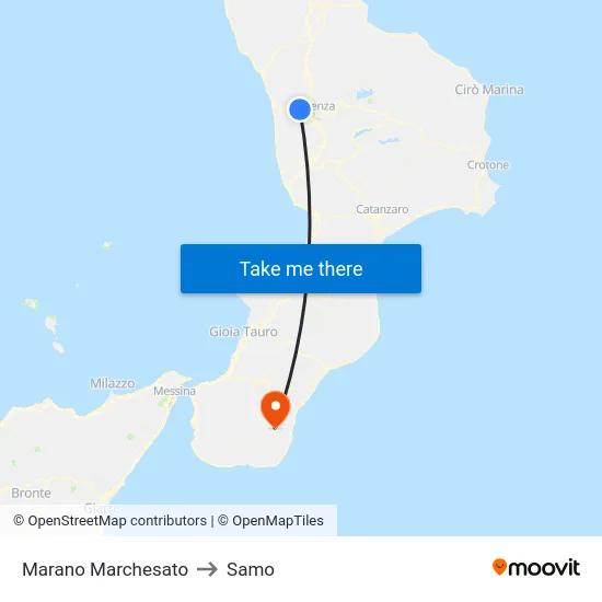 Marano Marchesato to Samo map