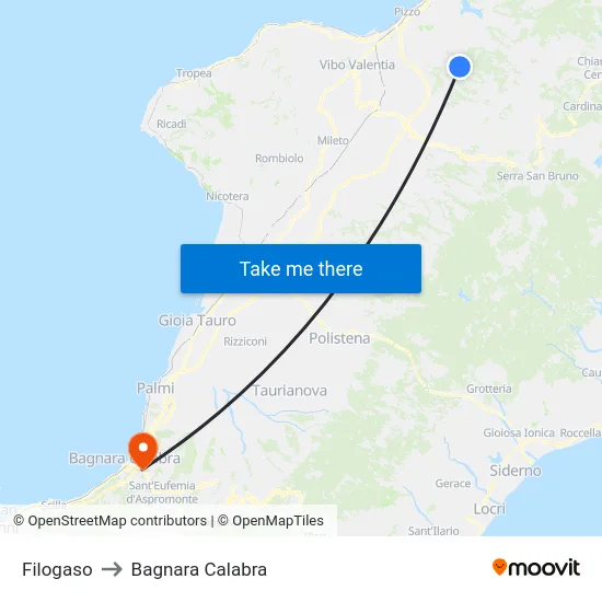 Filogaso to Bagnara Calabra map