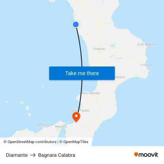 Diamante to Bagnara Calabra map