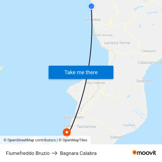 Fiumefreddo Bruzio to Bagnara Calabra map