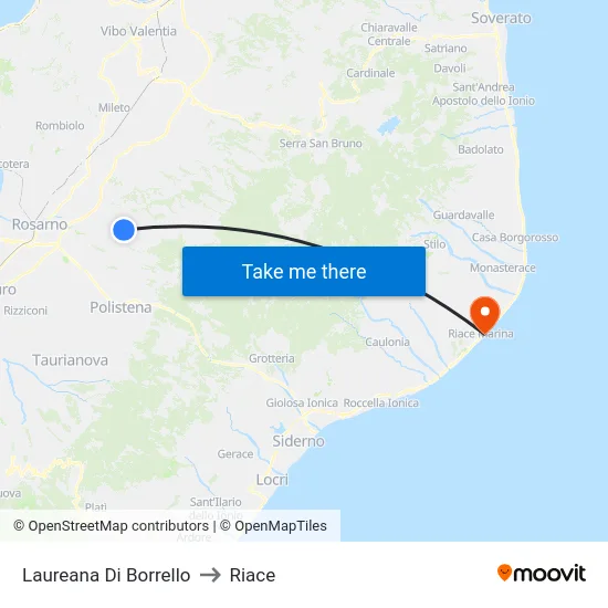 Laureana Di Borrello to Riace map